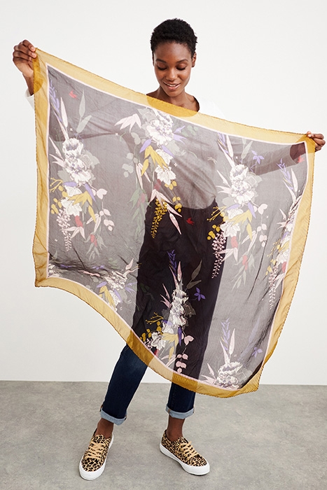 SQUARE PLEAT SILK SCARF PURPLE MULTI 1