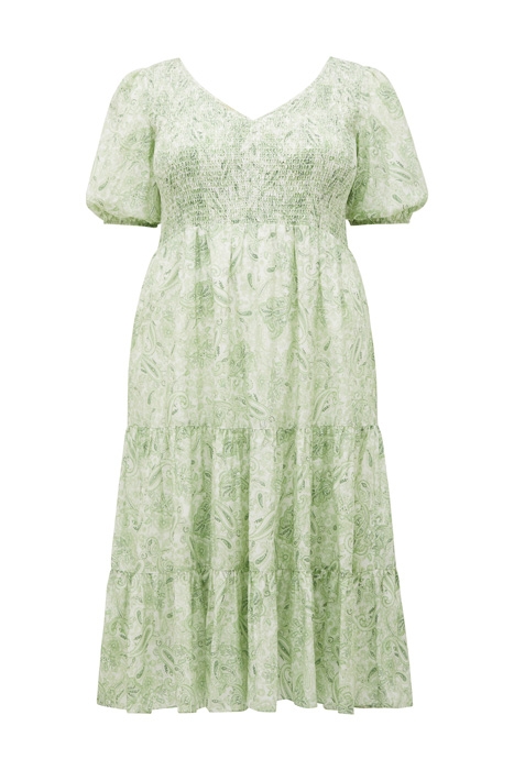 CAROLINA CURVE TIERED MIDI DRESS EVERGREEN PAISLEY 1