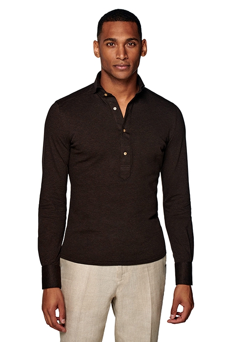 BROWN PIQUÉ EXTRA SLIM FIT POPOVER 1