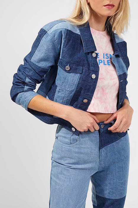 PATCHED DENIM CROPPED JACKET INDIGO PATCHED 1