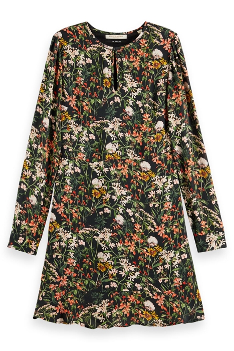 RUFFLE HEM ALLOVER PRINTED MINI DRESS MEADOW DEEP RASPBERRY 1