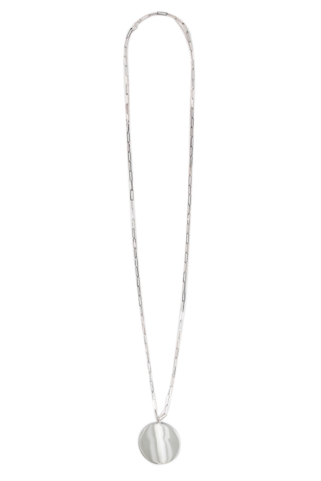 SILVER METAL DOUBLE-ROW LONG NECKLACE + MEDALLION 2