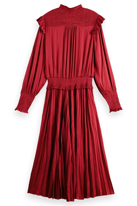 SMOCK STITCH MIDI DRESS IN RECYCLED POLYESTER DEEP RASPBERRY 2