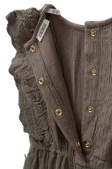 BABY GIRLS’ KHAKI CREPE PLAYSUIT WITH EMBROIDERED RUFFLES 4