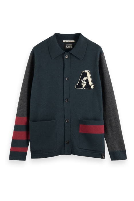 BOILED WOOL COLLEGE CARDIGAN WITH BADGE COMBO A 1