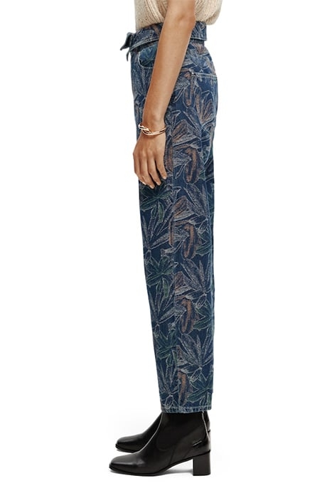 THE TIDE PAPER BAG FLORAL DENIM JACQUARD PANT WASHED INDIGO 5