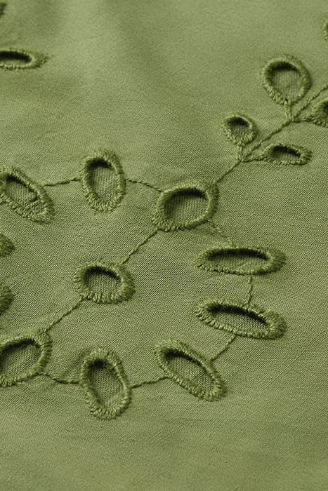 PUFF SLEEVE EMBROIDERED ORGANIC COTTON SHIRT DRESS OLIVE GRE 3