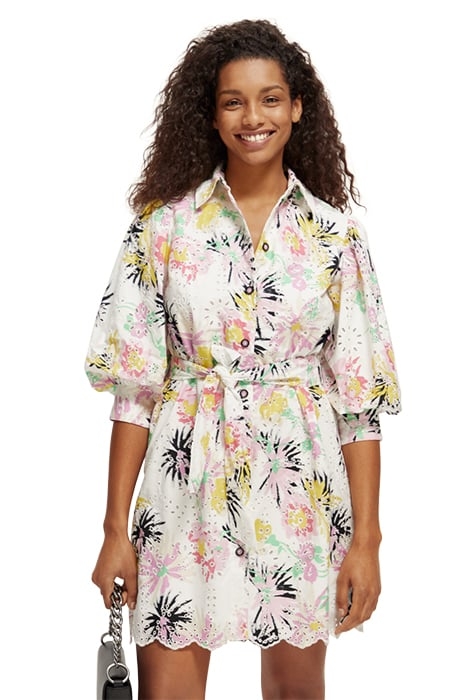 PUFF SLEEVE EMBROIDERED ORGANIC COTTON SHIRT DRESS ASTER WHI 6