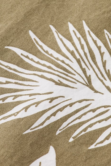 PRINTED & WASHED SHORT SLEEVE POPLIN SHIRT KHAKI LEAF 3