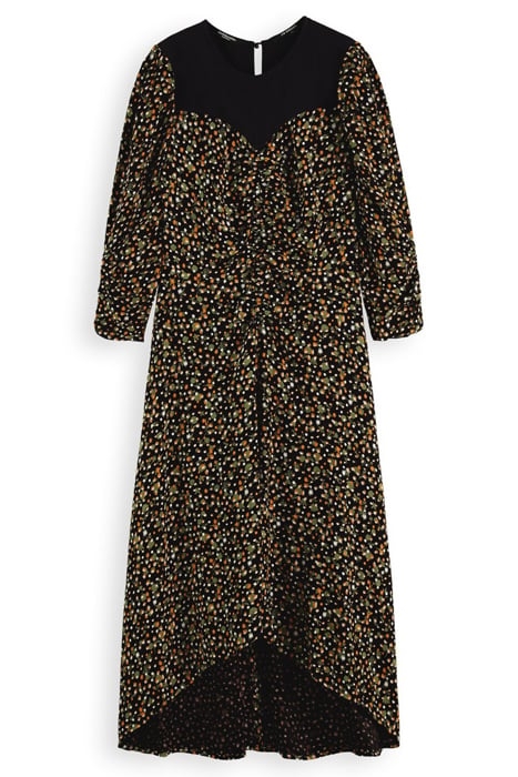 DRESS WITH GATHERS AND HI LOW HEM SPACE FLORAL CINNAMON SPIC 1