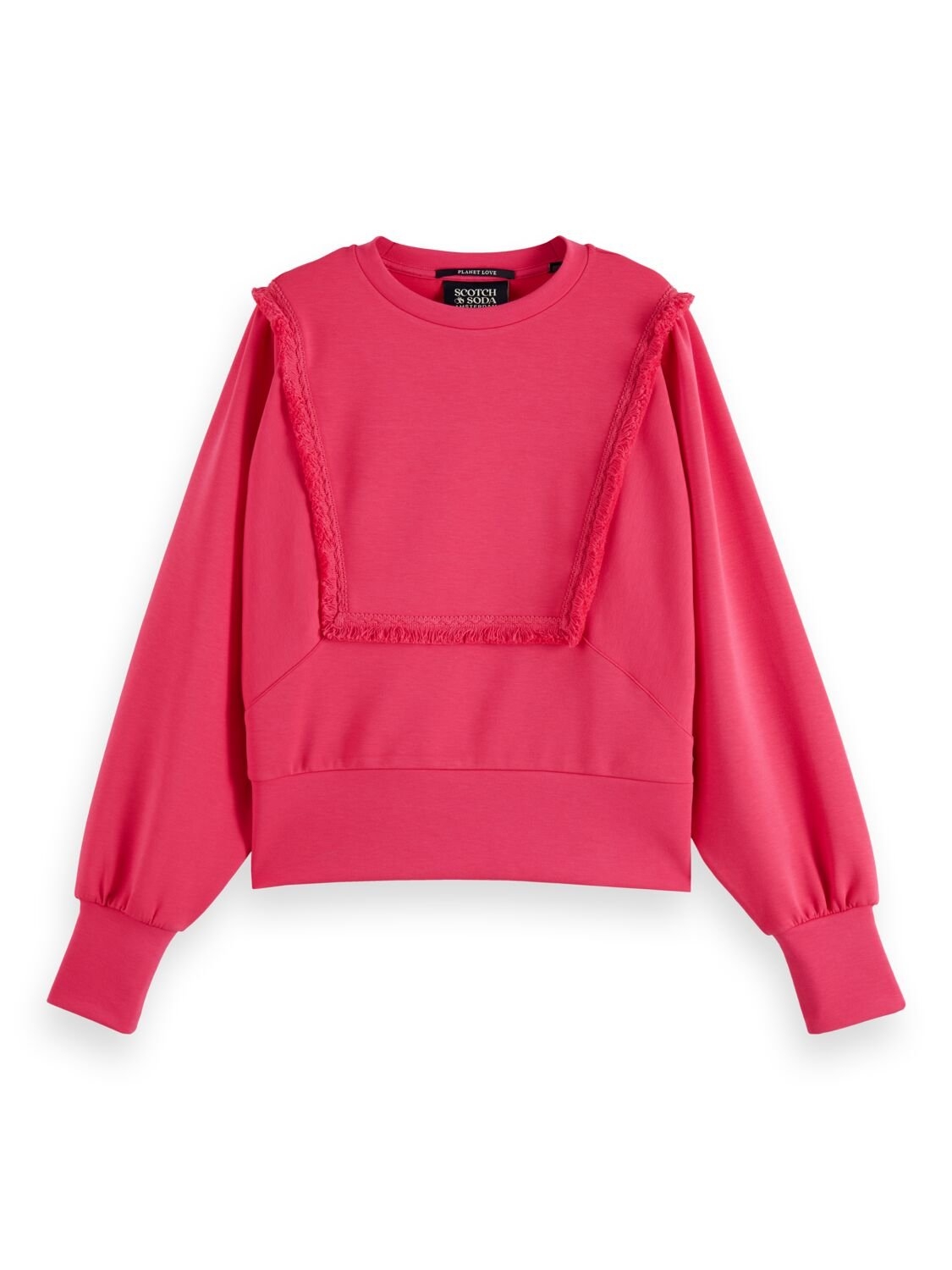 FRINGE TAPE OVERSIZED RAGLAN SLEEVED SWEATER COSMIC PINK 1