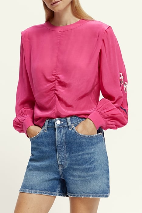 RUCHED WAIST BLOUSE WITH EXTENDED SHOULDER FUCHSIA 2