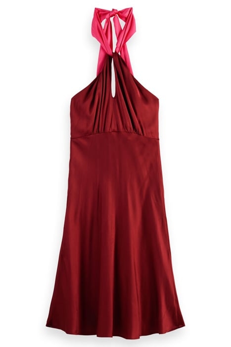 MIDI HALTER DRESS WITH SCARF DETAIL DEEP RASPBERRY 1