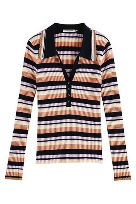 KNITTED STRIPED LONG SLEEVE POLO NAVY 1