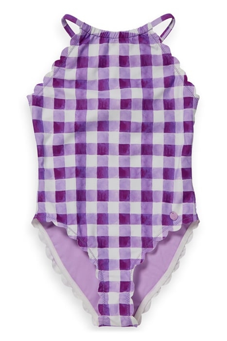 PRINTED CHECK SCALLOP EDGE BATHING SUIT MULBERRY BISTRO CHEC 1