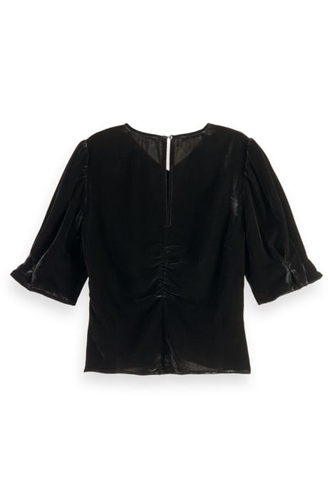 VELVET RUCHED TOP WITH PUFF SLEEVES BLACK SKY 2