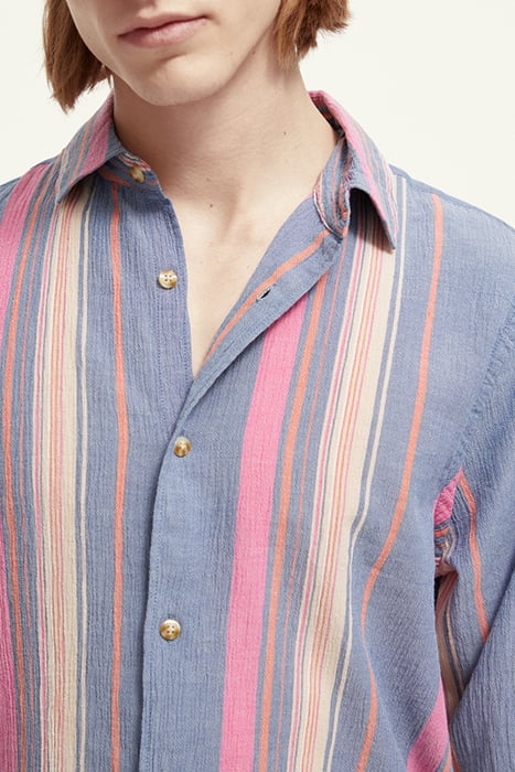 REGULAR FIT CRINKLED VOILE IN STRIPES AND CHECKS BLUE/PINK S 5