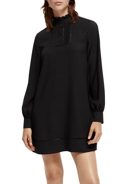 RUFFLED COLLAR MINI DRESS BLACK 2