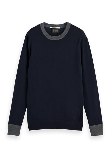 CONTRAST-TRIMMED LIGHTWEIGHT WOOL-BLEND CREWNECK PULLOVER NA 1