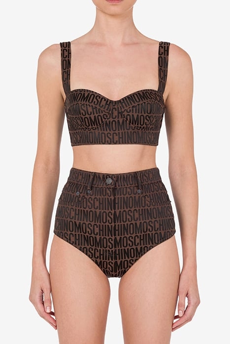 ALLOVER LOGO NYLON CROP TOP BROWN 1