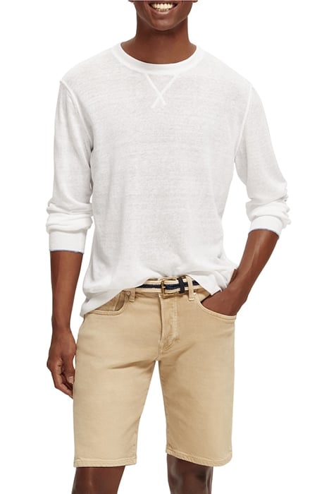 LINEN BLEND CREWNECK PULLOVER WITH FLATLOCK DETAILS WHITE 2