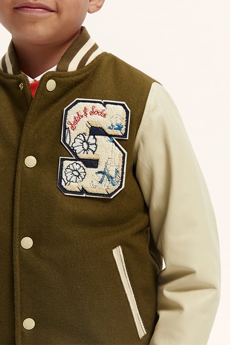 WOOL COLLEGE JACKET WITH LEATHER SLEEVES KHAKI 7