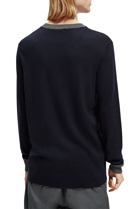 CONTRAST-TRIMMED LIGHTWEIGHT WOOL-BLEND CREWNECK PULLOVER NA 4