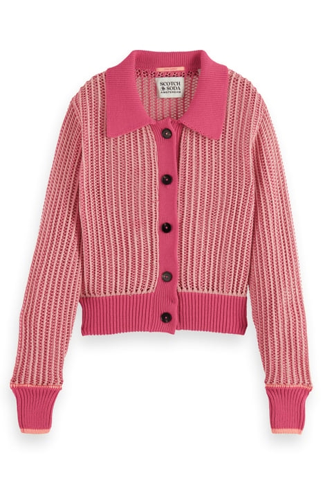 OPEN STITCH RELAXED COLLARED CARDIGAN PINK PUNCH MELANGE 1