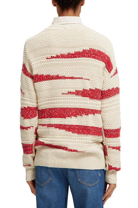 COTTON-BLEND STRUCTURED INTARSIA PULLOVER STONE RED FLAME 2