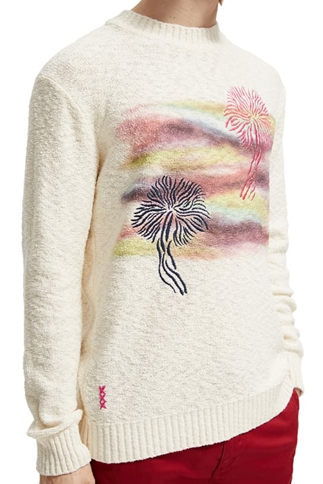 COTTON-BLEND BOUCLE PULLOVER WITH ARTWORK STONE 6
