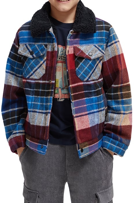 WOOL BLEND CHECK TRUCKER JACKET WITH REPREVE® FILLING BLUE M 7