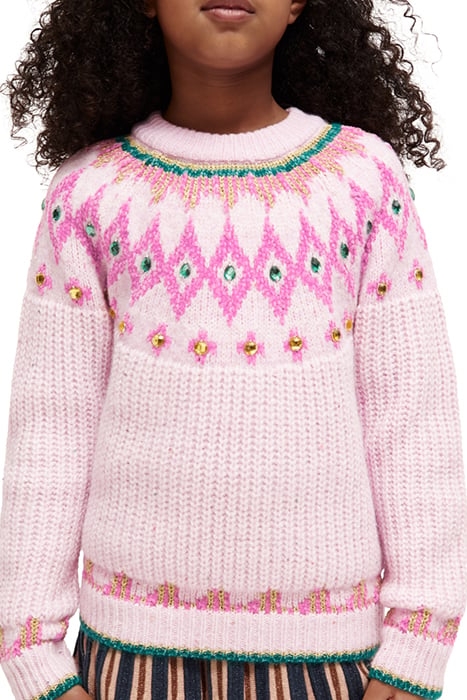 INTARSIA RHINESTONE PULLOVER DISCO PINK 1