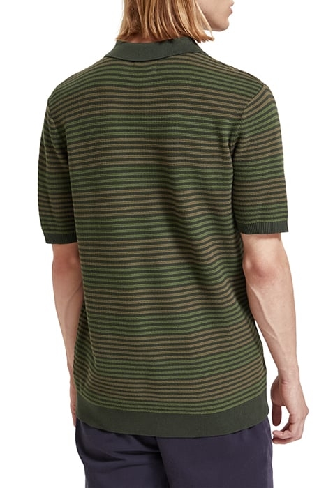 STRUCTURE KNITTED POLO IN ORGANIC COTTON MILITARY STRIPE 2