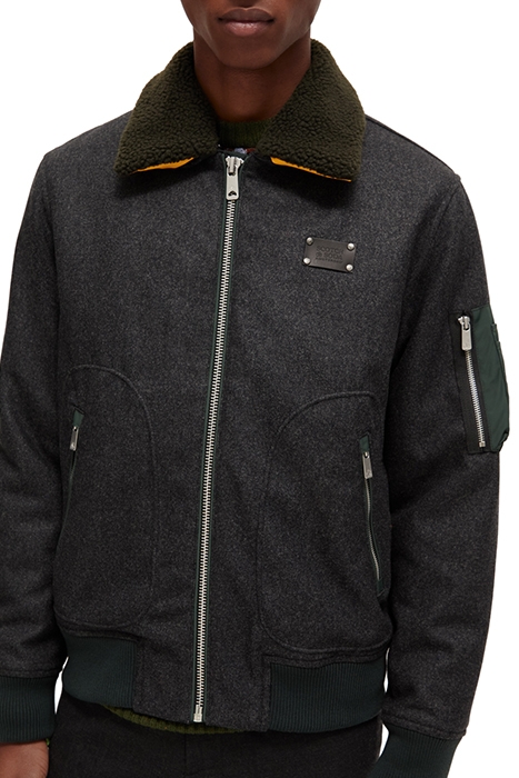 FLIGHT JACKET WITH DETACHABLE TEDDY COLLAR CHARCOAL MELANGE 6