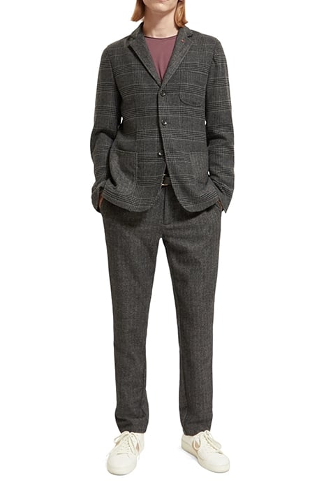 WOOL/ COTTON BLEND SINGLE-BREASTED BLAZER BLACK GREY CHECK 3