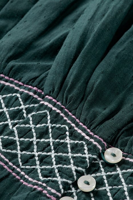 LONG-SLEEVED SMOCKED CUFF SHIRT BOTTLE GREEN 7