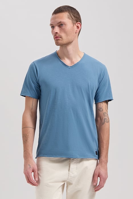 BASIC V-NECK TEE SLUB JERSEY AEGEAN BLUE 1