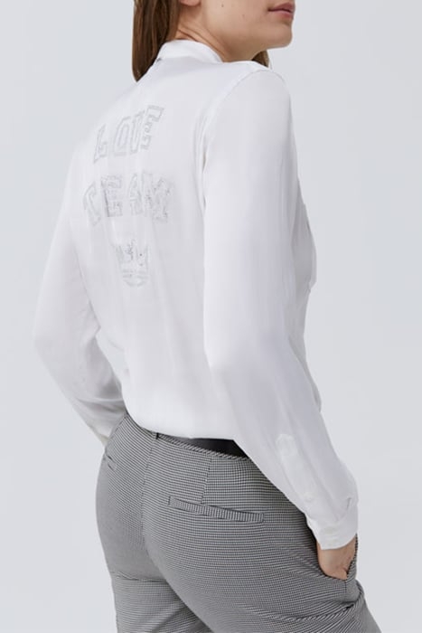 WHITE SATIN SHIRT WITH DIAMANTÉ SLOGAN ON BACK 2