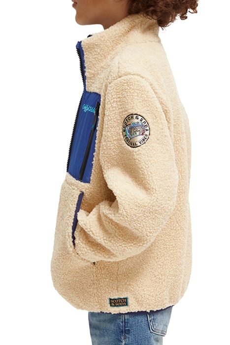 CONTRAST NYLON DETAIL ZIP-THROUGH TEDDY JACKET ECRU 7