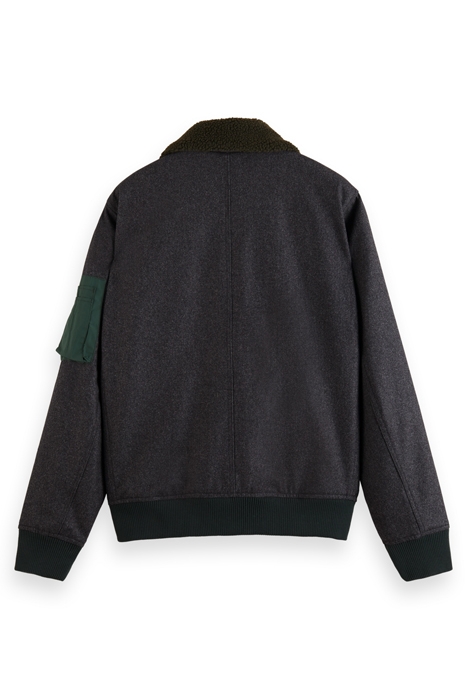 FLIGHT JACKET WITH DETACHABLE TEDDY COLLAR CHARCOAL MELANGE 5