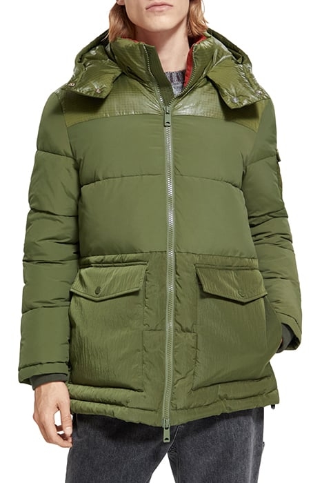 MID LENGTH FABRIC MIX PUFFA JACKET ARMY 1