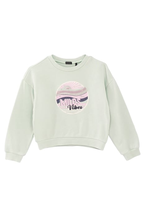 GIRLS’ AQUA GREEN EMBROIDERED VINTAGE IMAGE SWEATSHIRT 1
