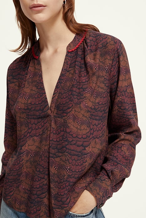 POPOVER TOP WITH STAND COLLAR FEATHER BORDEAUX 6