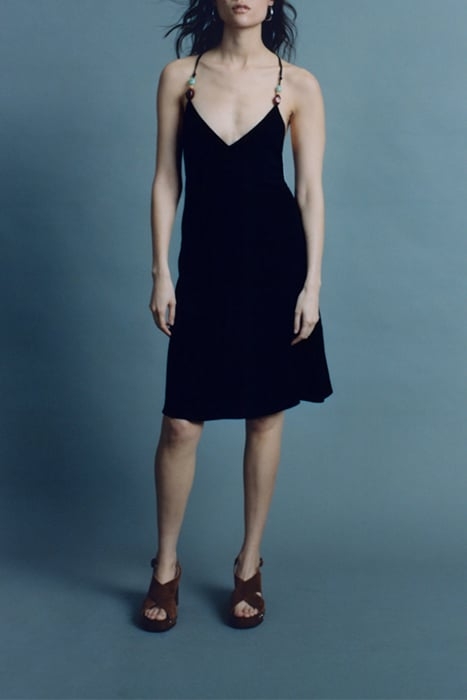 BLACK ECOVERO® STRAPPY DRESS WITH XL BEADS 8