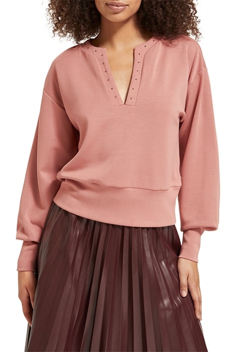 OPEN V-NECK BEADED SWEATSHIRT DUSTY ROSE 1