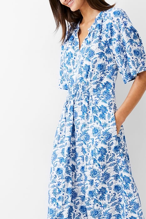 COSETTE SMOCK WAIST MIDI DRESS WHITE/BAJA BLUE 3