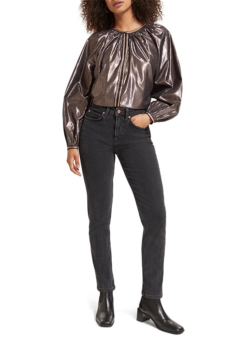 SHINY BALLOON SLEEVE EMBROIDERED TOP EVENING BLACK 3