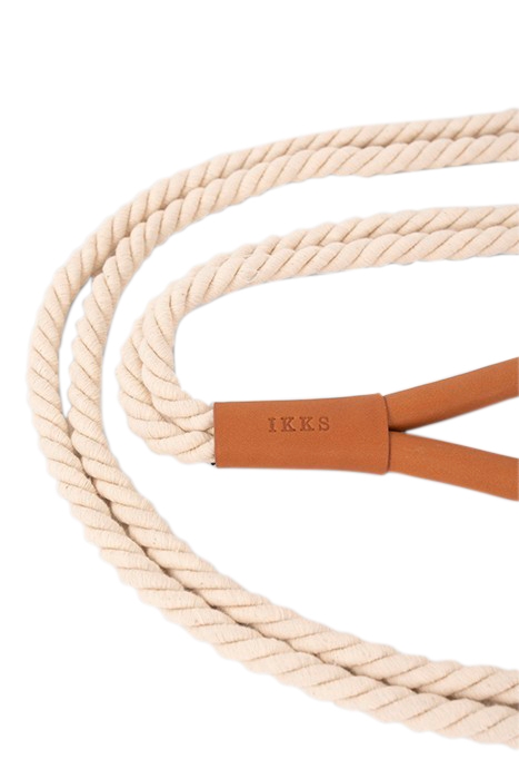 BEIGE CORD TIE BELT WITH LEATHER BUCKLE 4