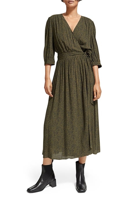 MIDI WRAP DRESS LEOPARD SPOT GREEN 1