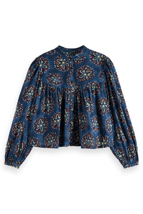 SHIRT WITH PINTUCK YOKE AND GATHERING B SIDES BLOCK PRINT MA 4